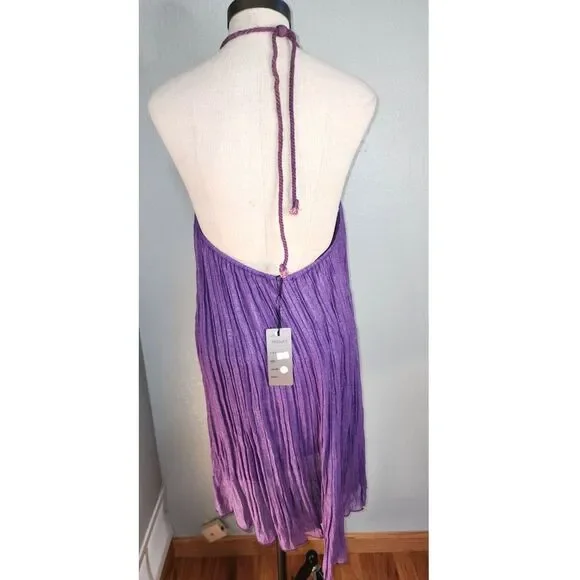 NWT Kessley Purple Beaded Halter Top Backless Beach Dress Size M/L - Picture 3 of 6